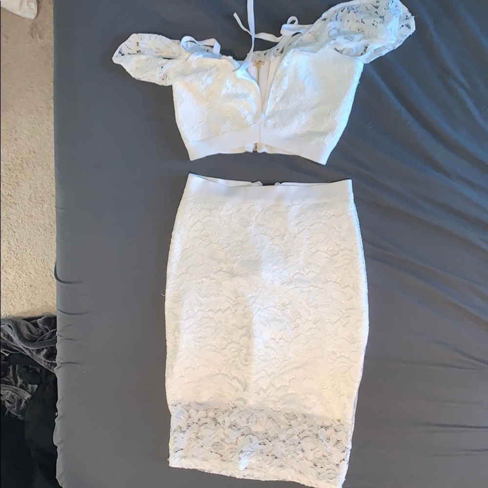 Bebe two piece white lace
